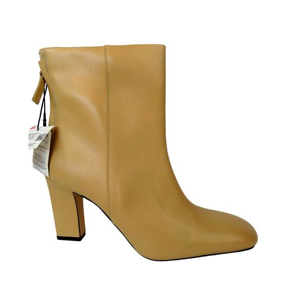 New ZARA Tan Leather Back Zip Square Toe Heeled Ankle Boots Womens 10 EU 41 - Picture 3 of 11